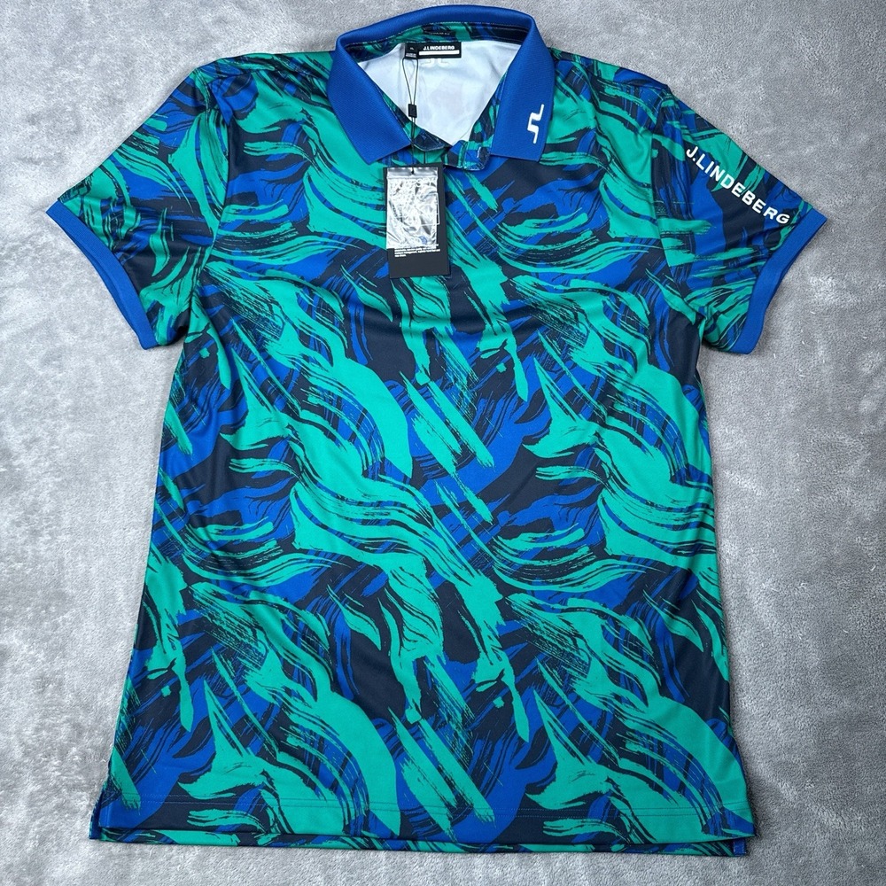 J.Lindeberg Tour Tech Print Polo Mens XL Multicolor Geometric Golf Shirt